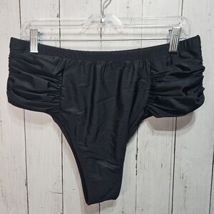 Dressfo Women's Black Cheeky Bikini Bottom Size 14 Ruched